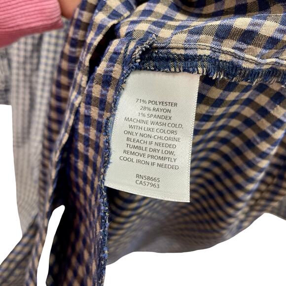 Treasure & Bond Blue Gray Plaid Button Up Long Sleeve Babydoll Dress Ruffle - Picture 8 of 9